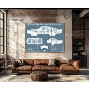 Dodge Charger (Mk2) (B Body) General Lee 1969 Vintage Blueprint Auto Print