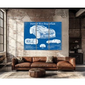 Ferrari 812 Superfast Blueprint Vintage Auto Print