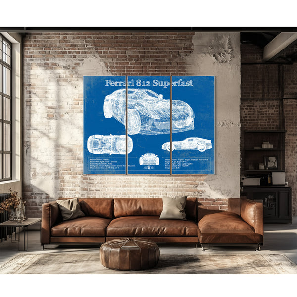 Ferrari 812 Superfast Blueprint Vintage Auto Print