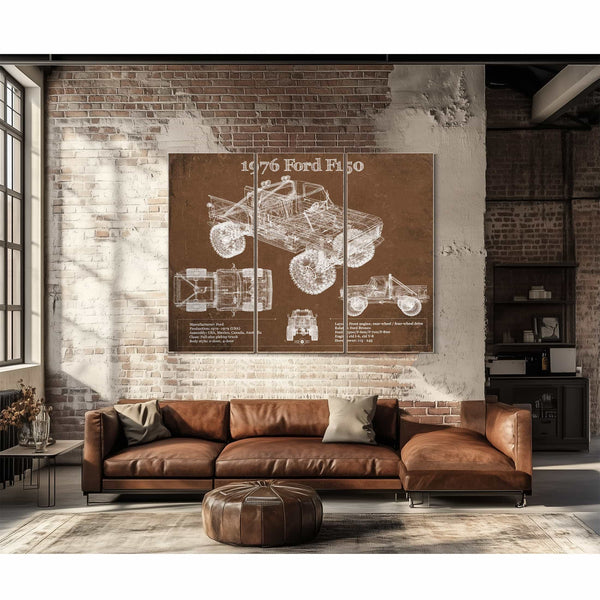 1976 Ford F150 Highboy Truck Vintage Blueprint Auto Print