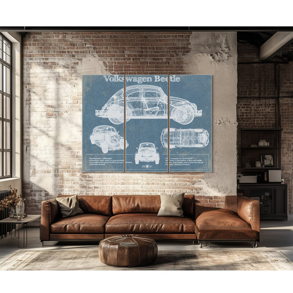 Volkswagen Beetle Blueprint Vintage Auto Print