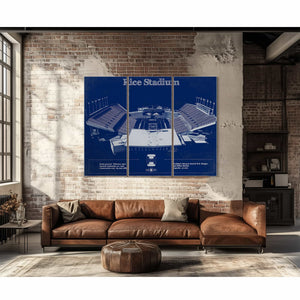 Rice Owls Wall Art - Vintage Rice Stadium Blueprint Art Print