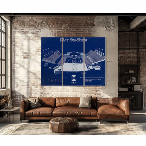 Rice Owls Wall Art - Vintage Rice Stadium Blueprint Art Print