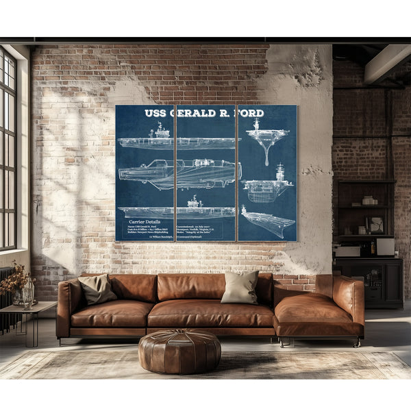 USS Gerald R. Ford (CVN-78) Aircraft Carrier Blueprint Original Military Wall Art - Customizable