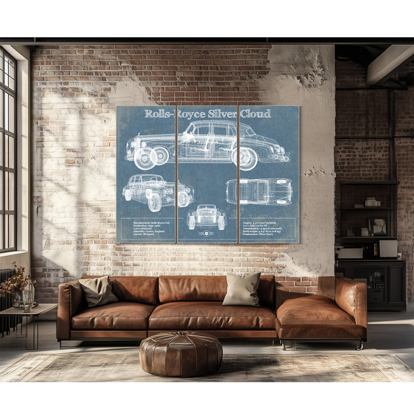 Rolls Royce Silver Cloud Vintage Blueprint Auto Print