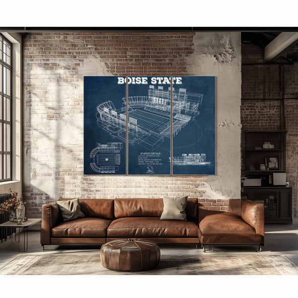 Boise State Broncos Art - Vintage Boise State Stadium Blueprint Art Print