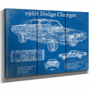 1968 Dodge Charger Vintage Blueprint Auto Print