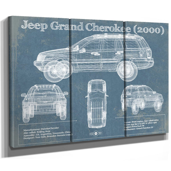 Jeep Grand Cherokee 2000 Vintage Blueprint Auto Print