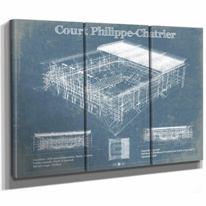 Stade Court Philippe Chatrier - Roland Garros - Vintage France Tennis Blueprint Art