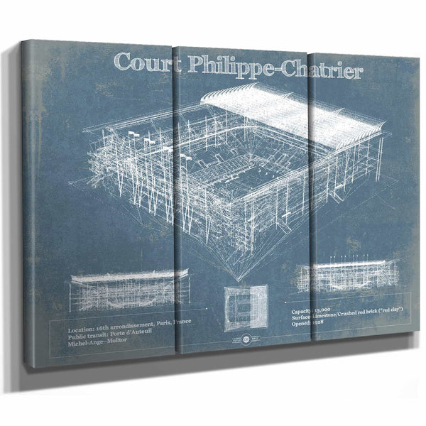 Stade Court Philippe Chatrier - Roland Garros - Vintage France Tennis Blueprint Art