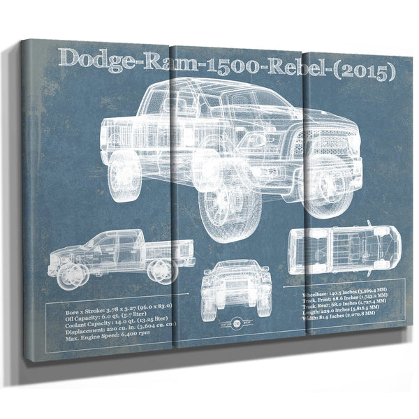 Dodge Ram 1500 Rebel (2015) Vintage Blueprint Auto Print