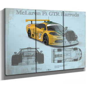 McLaren F1 GTR Harrods Blueprint Vintage Auto Print