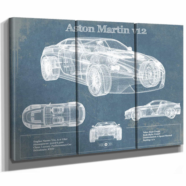 Aston Martin V12 Blueprint Vintage Auto Print