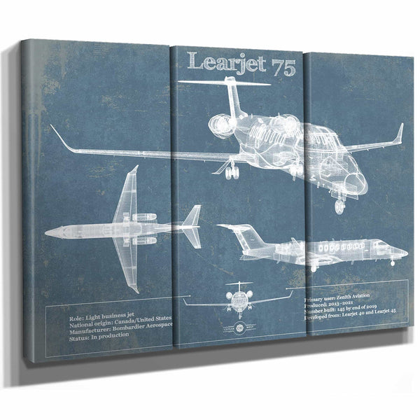 Learjet 75 Vintage Blueprint Airplane Print