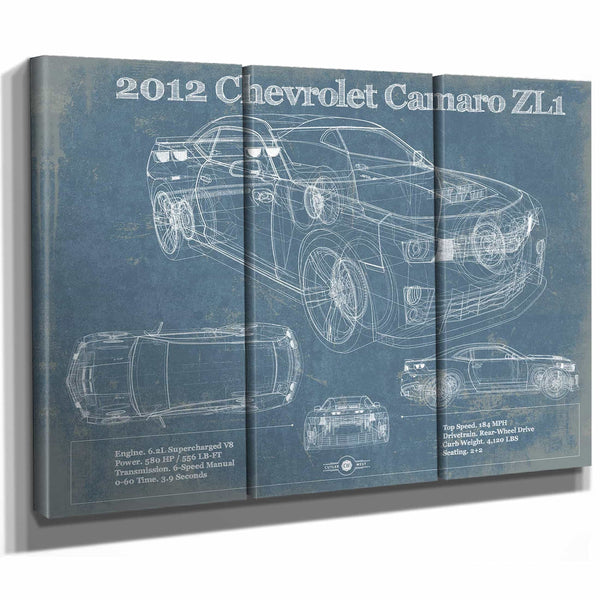 Chevy Camaro ZL1 2012 Vintage Blueprint Auto Print