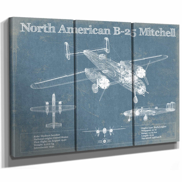 North American B-25 Mitchell Vintage Aviation Blueprint Military Print - Custom Name and Squadron Text