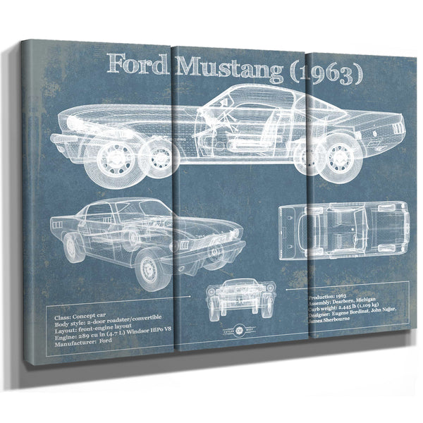 Ford Mustang 1963 Original Blueprint Art