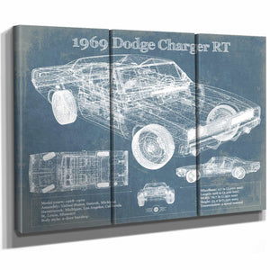 1969 Dodge Charger R/T Blueprint Vintage Auto Print