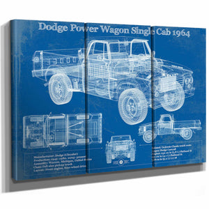 Dodge Power Wagon Single Cab 1964 Vintage Blueprint Auto Print