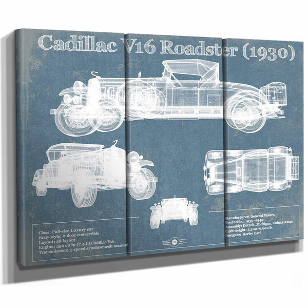 Cadillac V16 Roadster (1930) Vintage Blueprint Auto Print