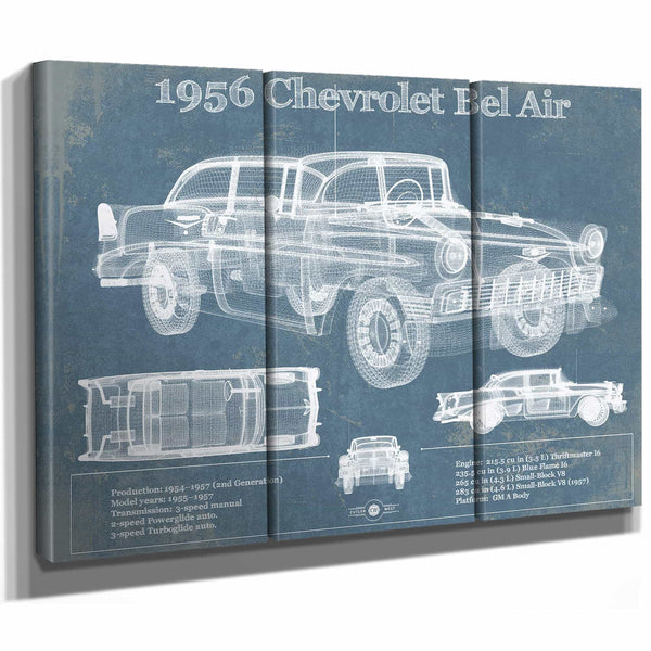 1956 Chevrolet Bel Air Blueprint Vintage Auto Print