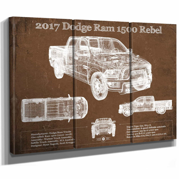 2017 Dodge Ram 1500 Rebel Truck Vintage Blueprint Auto Print