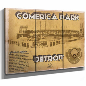 Vintage Detroit Tigers Comerica Park Baseball Print