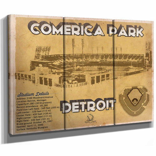 Vintage Detroit Tigers Comerica Park Baseball Print