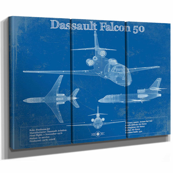Dassault Falcon 50 Vintage Blueprint Airplane Print