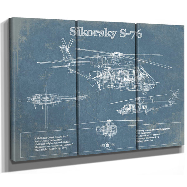 Sikorsky S-76 Helicopter Vintage Aviation Blueprint Military Print