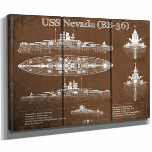 USS Nevada (BB-36) Battleship Blueprint Original Military Wall Art - Customizable