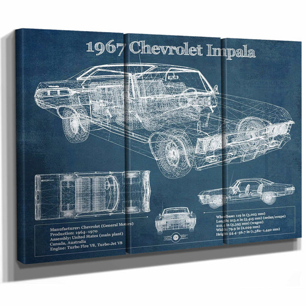 1967 Chevrolet Impala Blueprint Vintage Auto Print