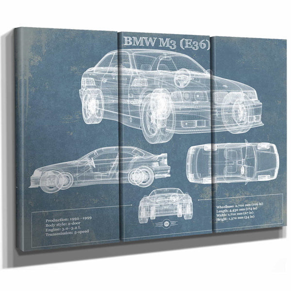 BMW M3 (E36) Vintage Blueprint Auto Print