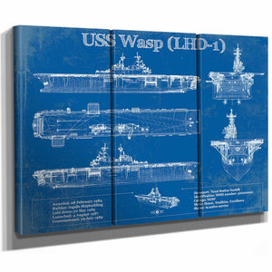 USS Wasp (LHD-1) Aircraft Carrier Blueprint Original Military Wall Art - Customizable