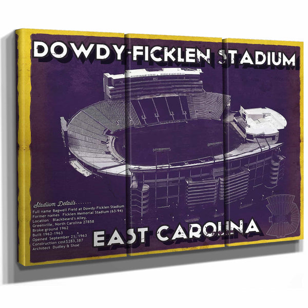 East Carolina Pirates - Dowdy–Ficklen Stadium Vintage Blueprint Wall Art