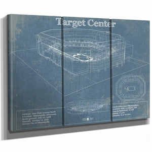 Minnesota Timberwolves Vintage Target Center Vintage Basketball Blueprint NBA Print