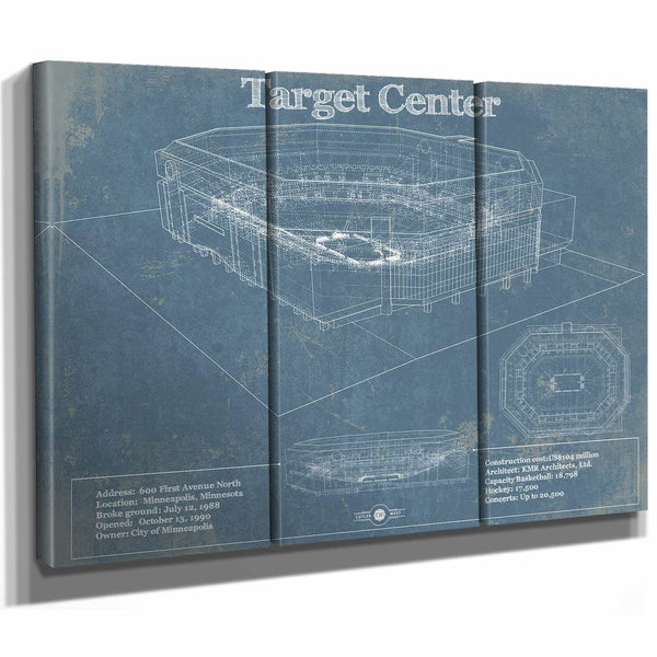 Minnesota Timberwolves Vintage Target Center Vintage Basketball Blueprint NBA Print