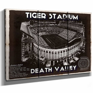 Tiger Stadium Art - LSU Tigers Vintage Stadium & Blueprint Art Print