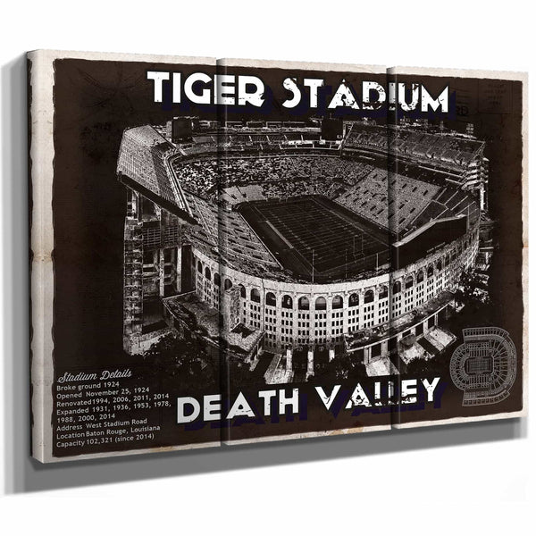 Tiger Stadium Art - LSU Tigers Vintage Stadium & Blueprint Art Print