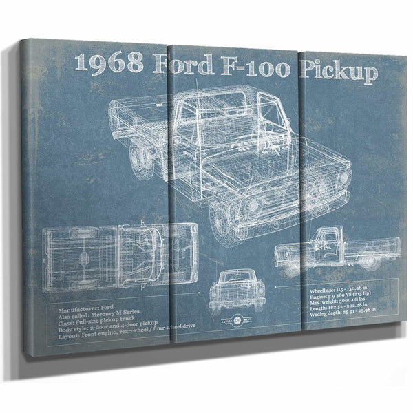 1968 Ford F-100 Pickup Vintage Blueprint Auto Print