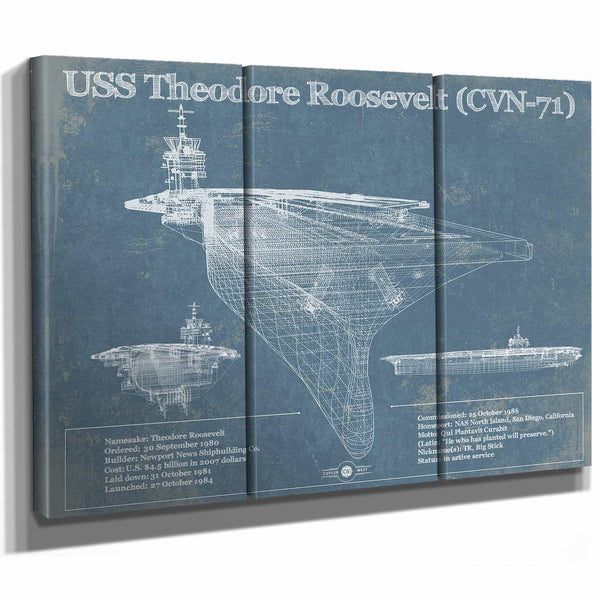 USS Theodore Roosevelt Aircraft Carrier Blueprint Original Military Wall Art