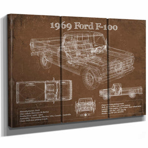 1969 Ford F-100 Pickup Vintage Blueprint Auto Print