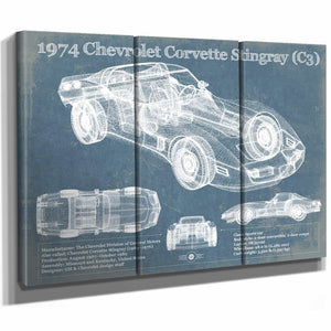 1974 Chevrolet Corvette Stingray (C3) Coupe Vintage Blueprint Auto Print