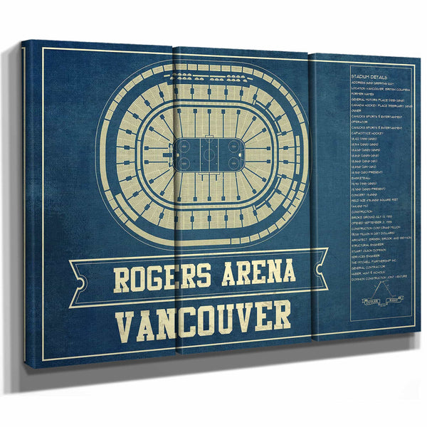 Vancouver Canucks Team Colors - Rogers Arena Vintage Hockey Blueprint NHL Print