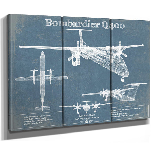 Bombardier Dash 8 - Q400 Vintage Aviation Blueprint Print