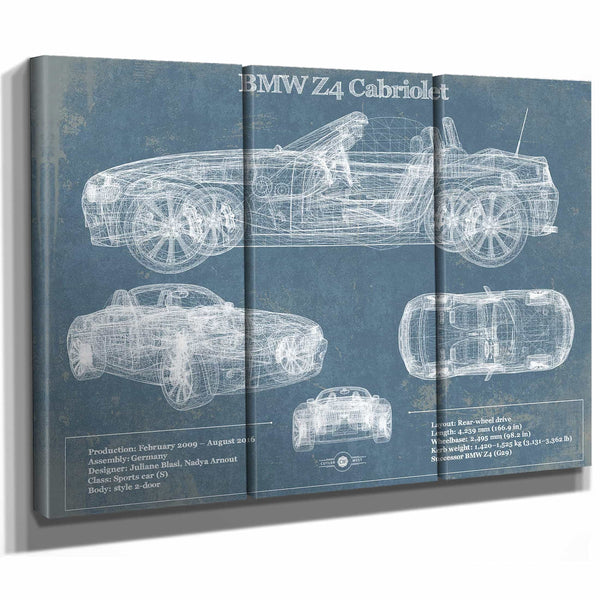 BMW Z4 Cabriolet Vintage Blueprint Auto Print
