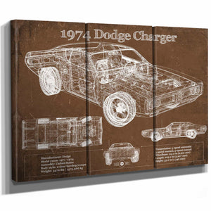 1974 Dodge Charger Vintage Blueprint Auto Print