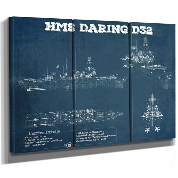 HMS Daring (D32) Blueprint Original Military Wall Art - Customizable