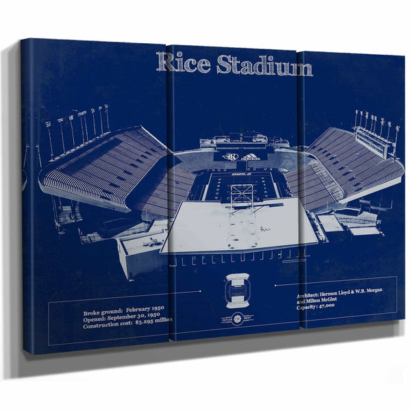 Rice Owls Wall Art - Vintage Rice Stadium Blueprint Art Print