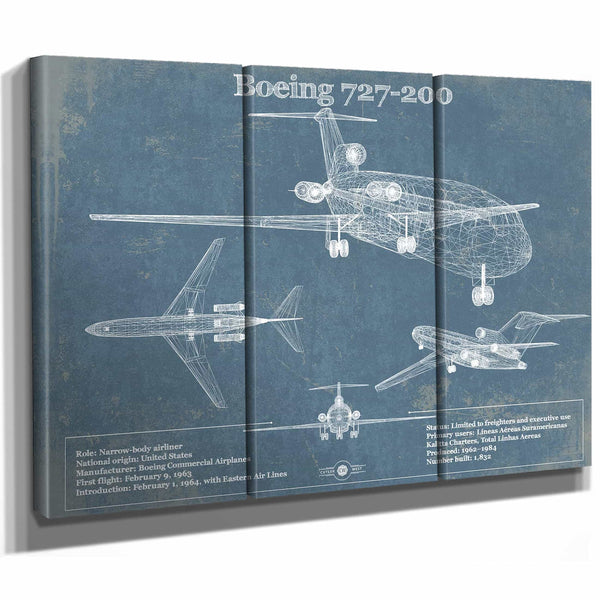 Boeing 727-200 Vintage Aviation Blueprint Print - Custom Pilot Name Can Be Added